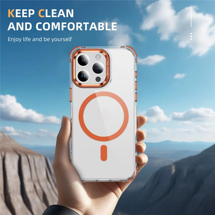 For iPhone 12 / 12 Pro Clear Phone Case with Lens Kickstand Cover Compatible with MagSafe - Orange - 7
