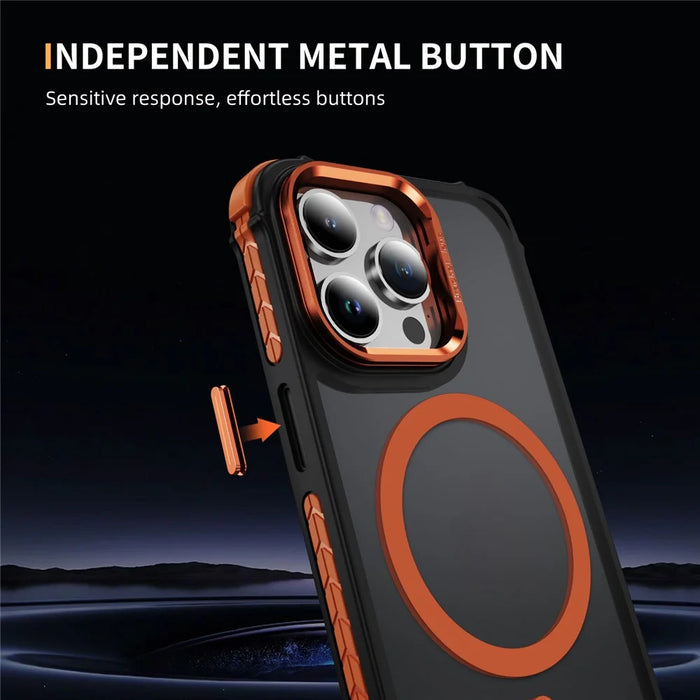 For iPhone 13 Pro Case with Lens Kickstand Matte Phone Back Cover Compatible with MagSafe - Orange - 5
