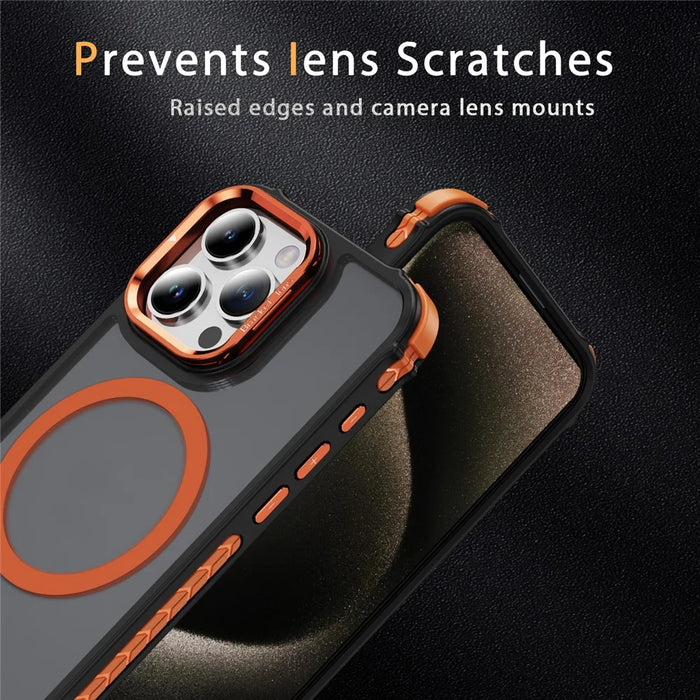 For iPhone 12 Pro  /  12 Case with Lens Kickstand Matte Phone Back Cover Compatible with MagSafe - Orange - 4