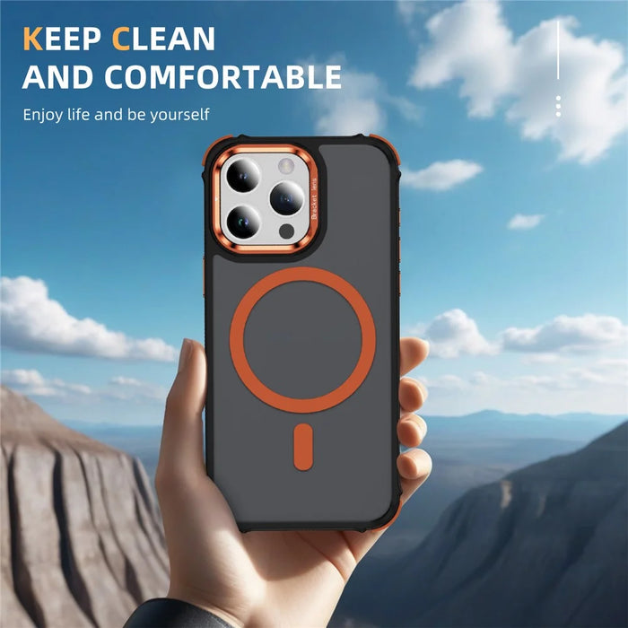 For iPhone 12 Pro  /  12 Case with Lens Kickstand Matte Phone Back Cover Compatible with MagSafe - Orange - 7