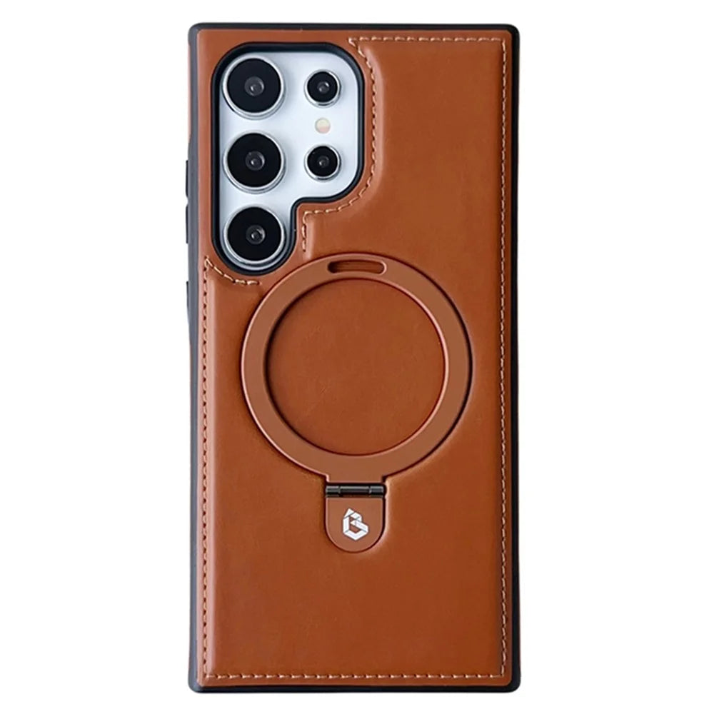 For Samsung Galaxy S25 Ultra Magnetic Case Kickstand TPU + PU Leather Anti Drop Phone Cover - Brown - 2