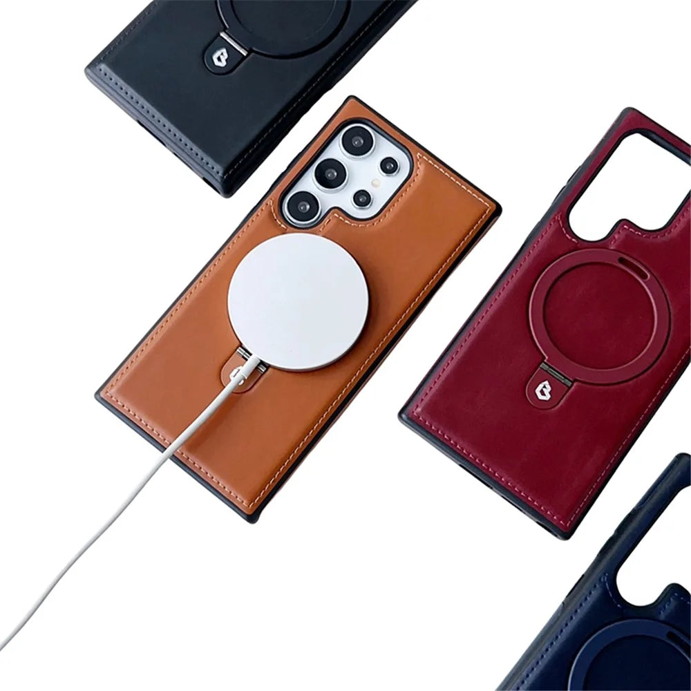 For Samsung Galaxy S25 Ultra Magnetic Case Kickstand TPU + PU Leather Anti Drop Phone Cover - Brown - 3