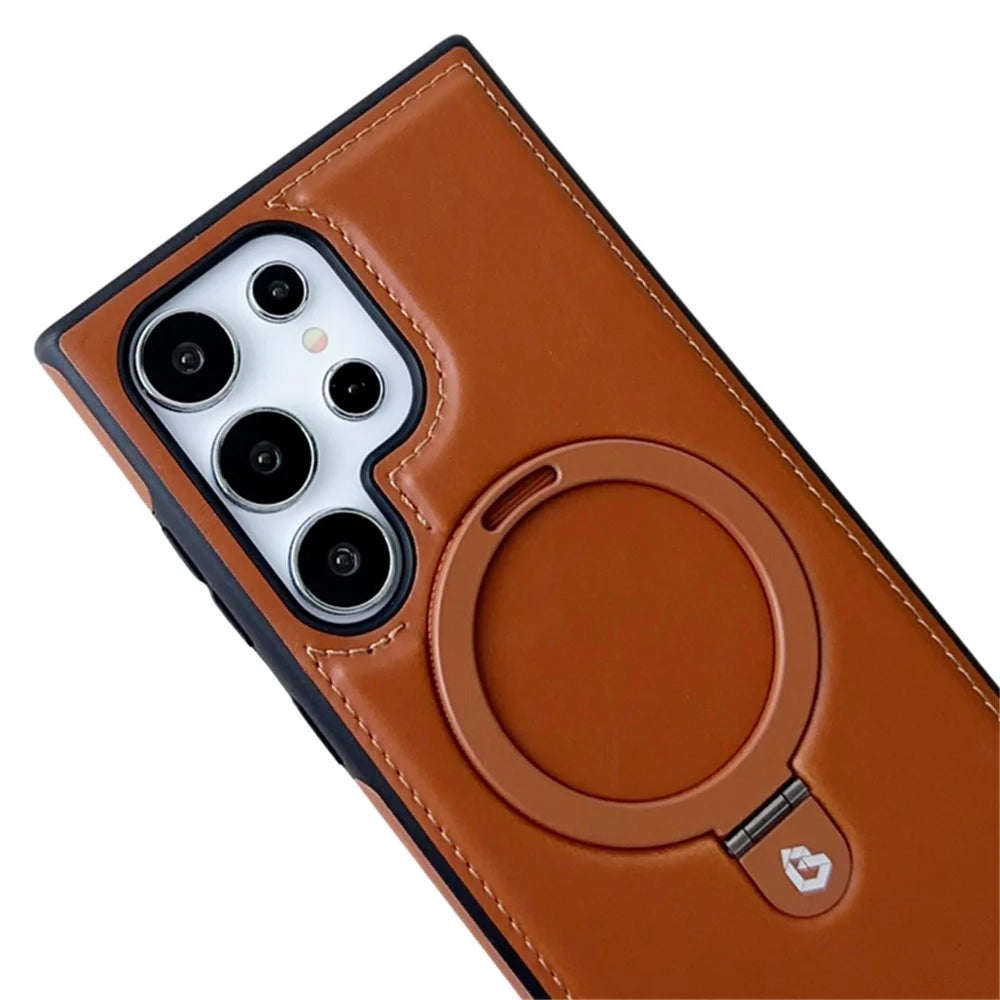 For Samsung Galaxy S25 Ultra Magnetic Case Kickstand TPU + PU Leather Anti Drop Phone Cover - Brown - 7