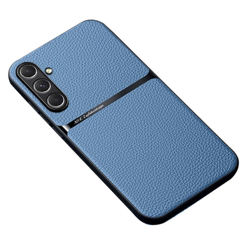 For Samsung Galaxy A36 5G Magnetic Case Litchi Texture Slim Soft TPU + PU Leather Phone Cover - Blue - 1