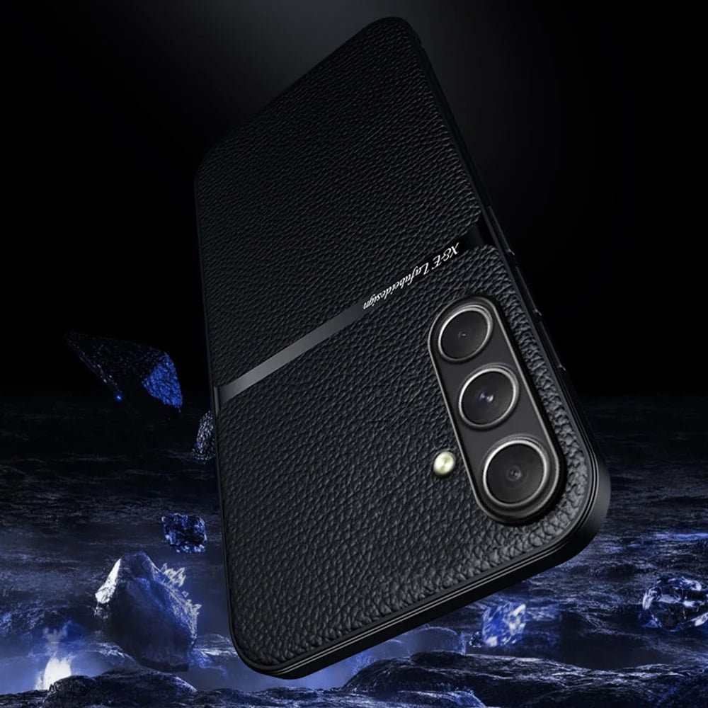 For Samsung Galaxy A36 5G Magnetic Case Litchi Texture Slim Soft TPU + PU Leather Phone Cover - Blue - 3