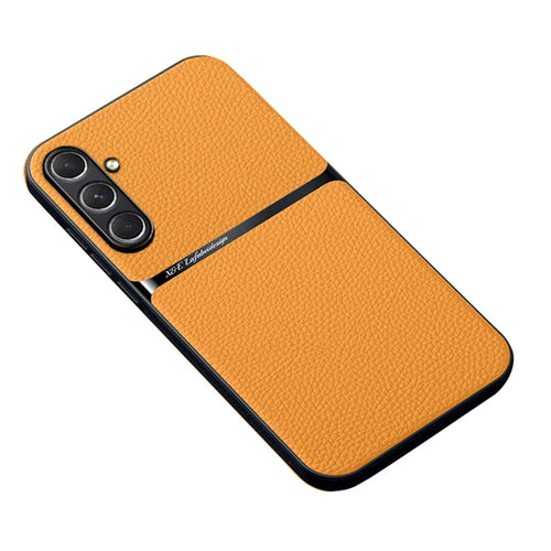 For Samsung Galaxy S24 FE Magnetic Case Litchi Texture Slim Soft TPU + PU Leather Phone Cover - Yellow - 1