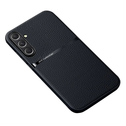 For Samsung Galaxy A55 5G Magnetic Case Litchi Texture Slim Soft TPU + PU Leather Phone Cover - Black - 1