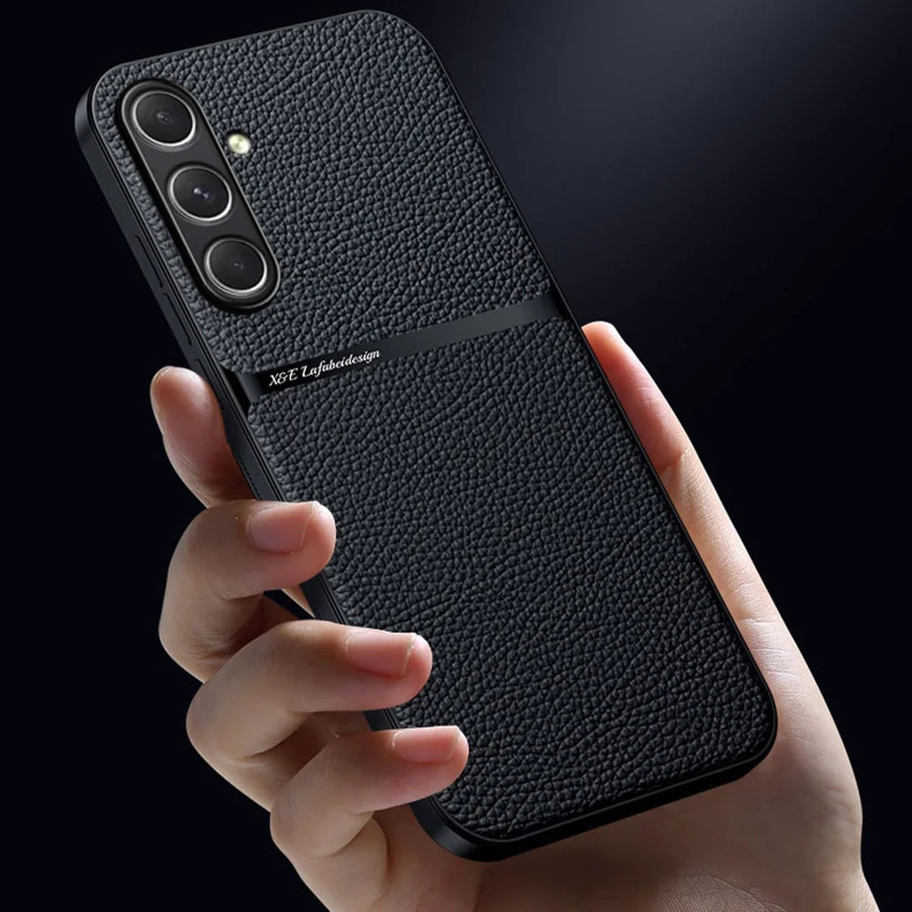 For Samsung Galaxy A55 5G Magnetic Case Litchi Texture Slim Soft TPU + PU Leather Phone Cover - Black - 2