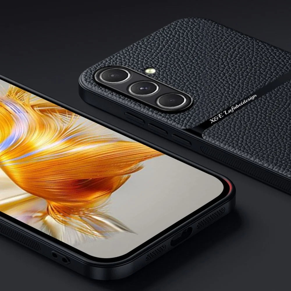 For Samsung Galaxy A55 5G Magnetic Case Litchi Texture Slim Soft TPU + PU Leather Phone Cover - Black - 5