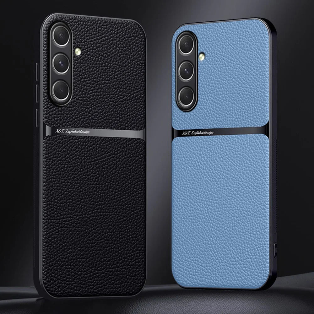 For Samsung Galaxy A55 5G Magnetic Case Litchi Texture Slim Soft TPU + PU Leather Phone Cover - Black - 7