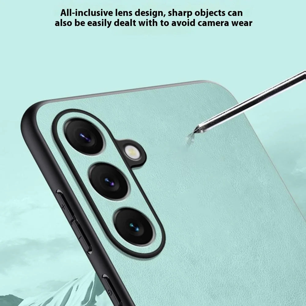 For Samsung Galaxy S25 Case Splicing Color Nappa Texture PU Leather + TPU Phone Cover - Cyan - 3