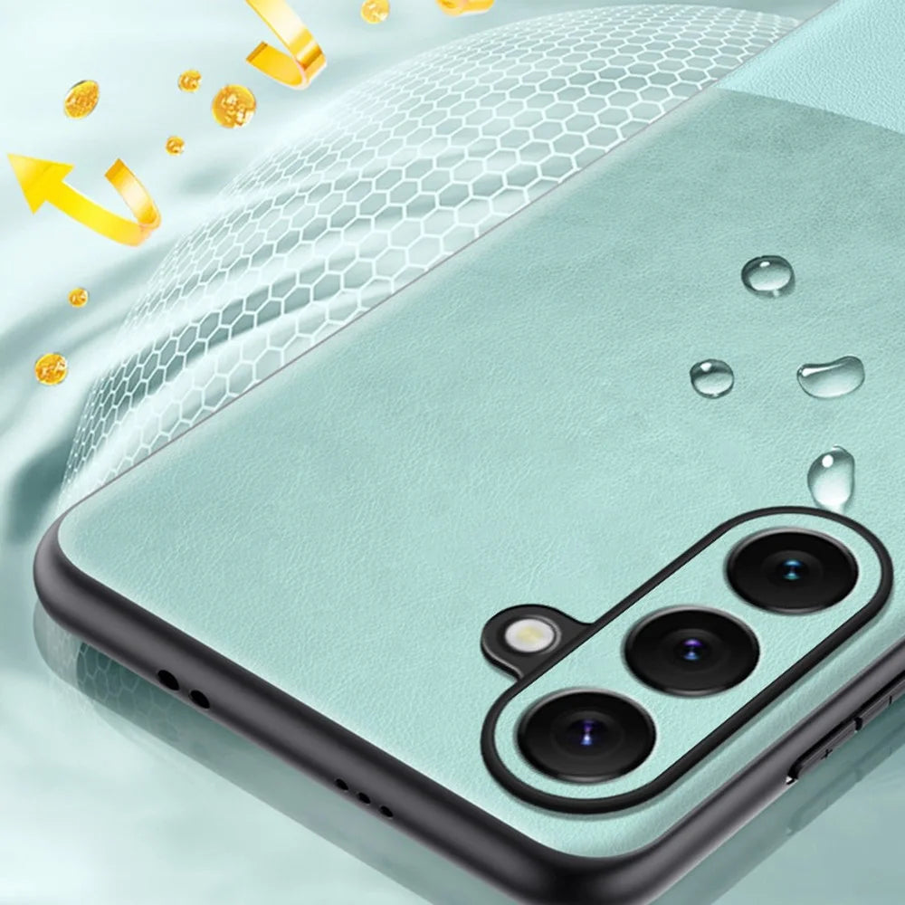 For Samsung Galaxy A55 5G Case Splicing Color Nappa Texture PU Leather + TPU Phone Cover - Cyan - 5