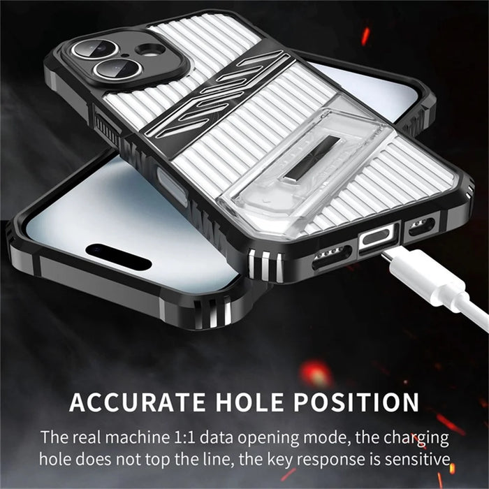 For iPhone 16 Plus Case Folding Kickstand PC + TPU Anti Drop Phone Cover - Transparent Black - 6