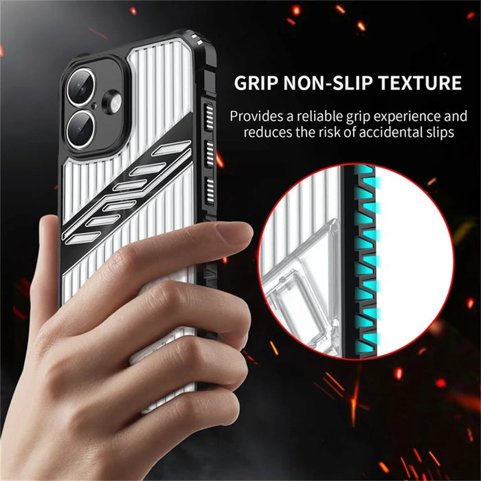 For iPhone 16 Case Folding Kickstand PC + TPU Anti Drop Phone Cover - Transparent Black - 7