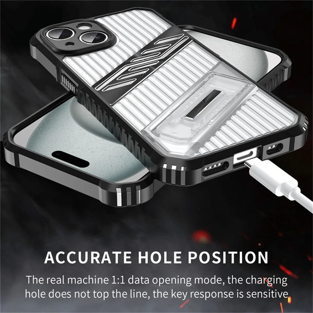 For iPhone 15 Case Folding Kickstand PC + TPU Anti Drop Phone Cover - Transparent Black - 5