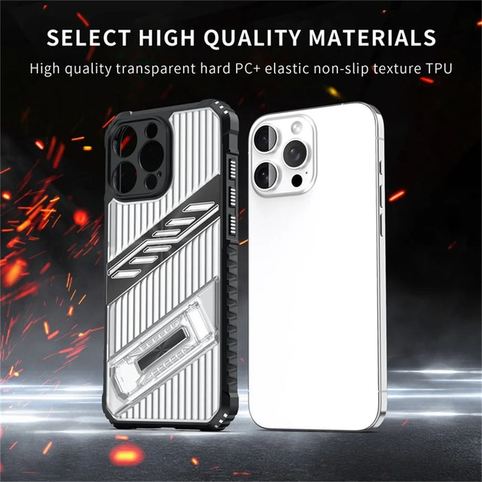 For iPhone 15 Pro Max Case Folding Kickstand PC + TPU Anti Drop Phone Cover - Transparent Black - 4