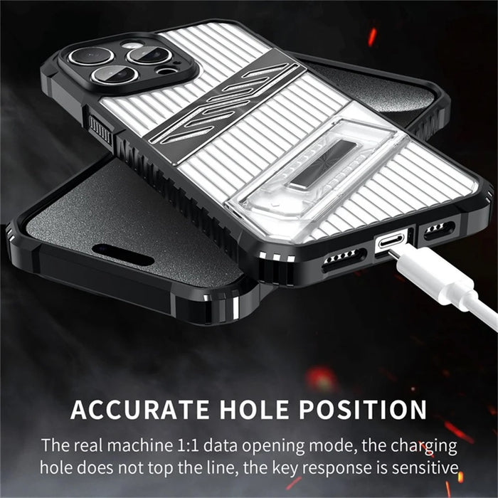For iPhone 15 Pro Max Case Folding Kickstand PC + TPU Anti Drop Phone Cover - Transparent Black - 6