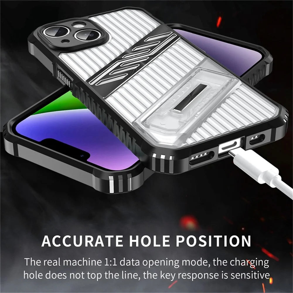 For iPhone 14 Case Folding Kickstand PC + TPU Anti Drop Phone Cover - Transparent Black - 6