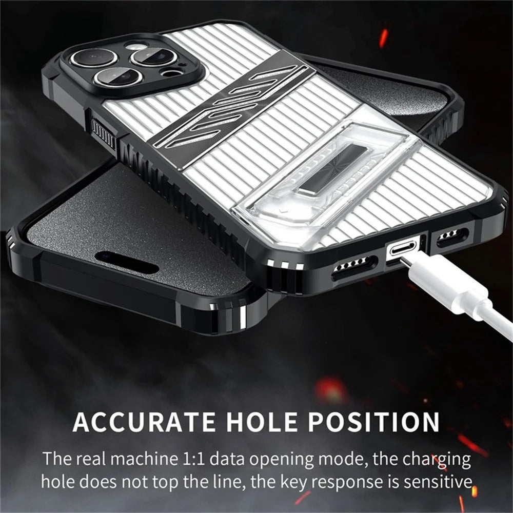 For iPhone 14 Pro Case Folding Kickstand PC + TPU Anti Drop Phone Cover - Transparent Black - 6