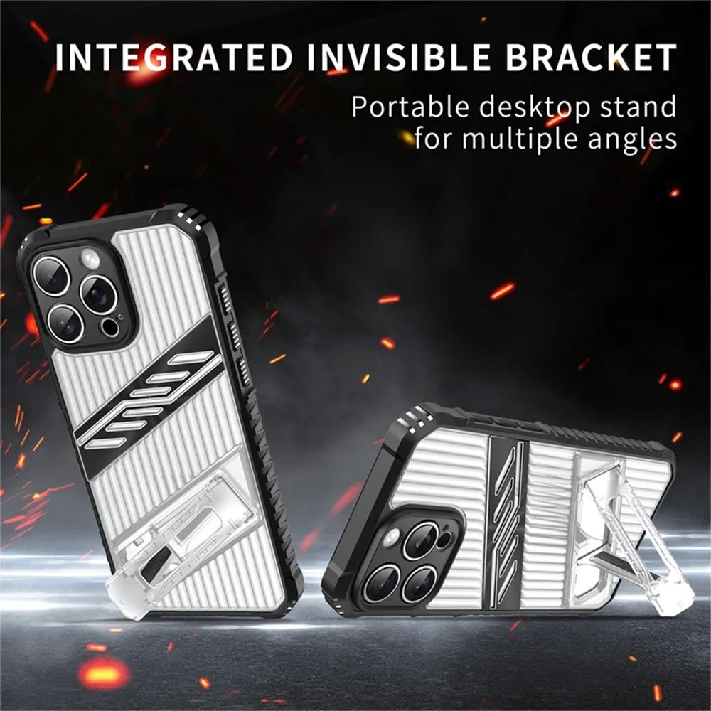For iPhone 14 Pro Max Case Folding Kickstand PC + TPU Anti Drop Phone Cover - Transparent Black - 2