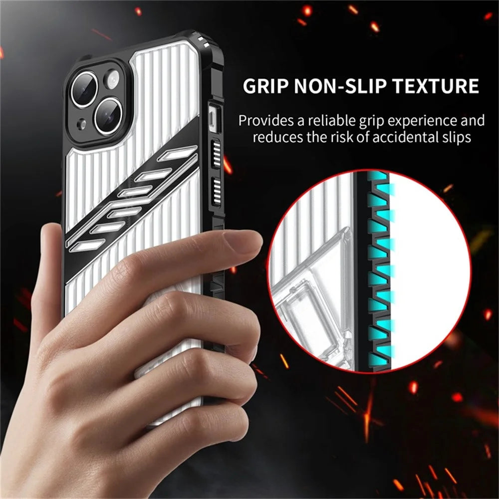 For iPhone 13 Case Folding Kickstand PC + TPU Anti Drop Phone Cover - Transparent Black - 7
