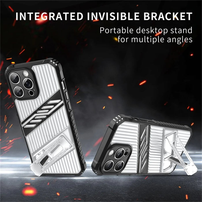 For iPhone 13 Pro Case Folding Kickstand PC + TPU Anti Drop Phone Cover - Transparent Black - 2