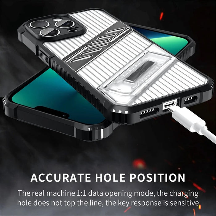 For iPhone 13 Pro Case Folding Kickstand PC + TPU Anti Drop Phone Cover - Transparent Black - 6