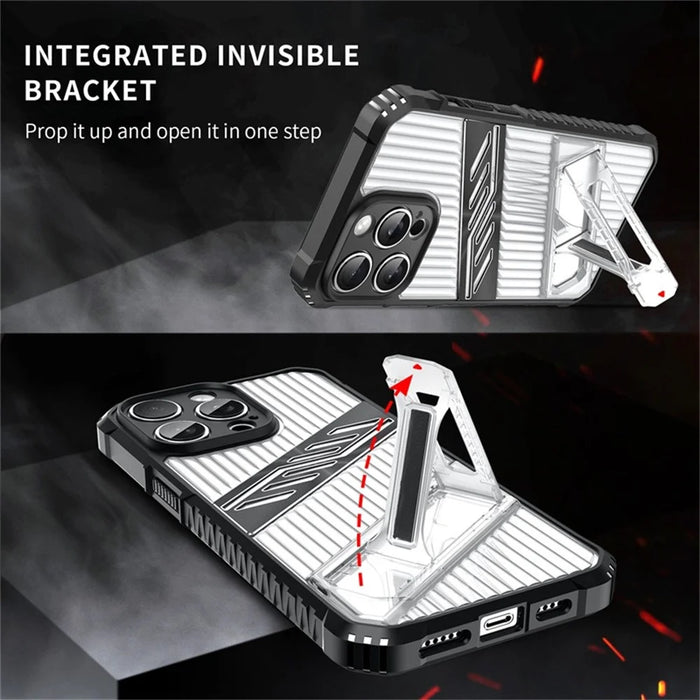 For iPhone 13 Pro Max Case Folding Kickstand PC + TPU Anti Drop Phone Cover - Transparent Black - 2