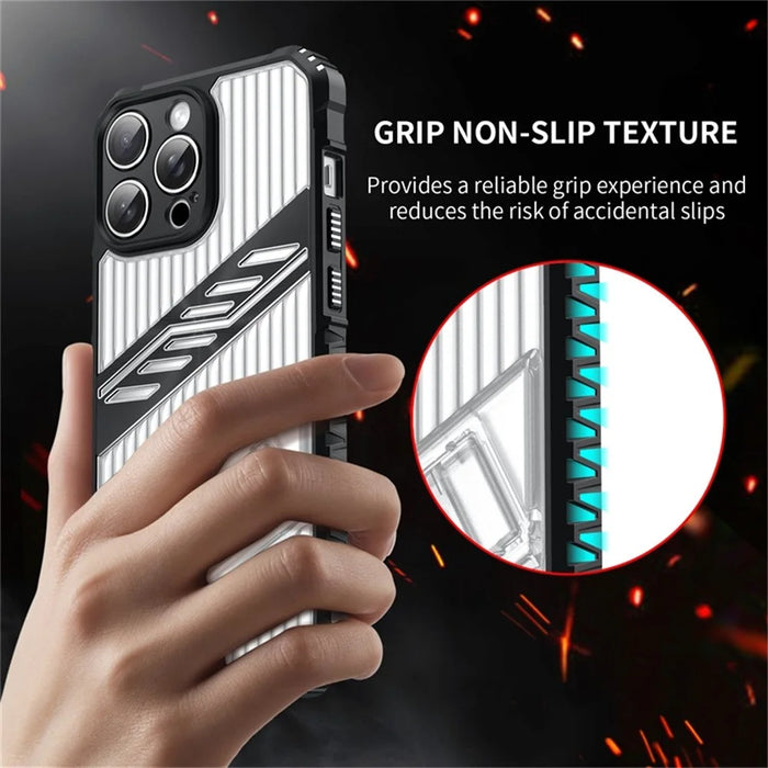 For iPhone 13 Pro Max Case Folding Kickstand PC + TPU Anti Drop Phone Cover - Transparent Black - 4