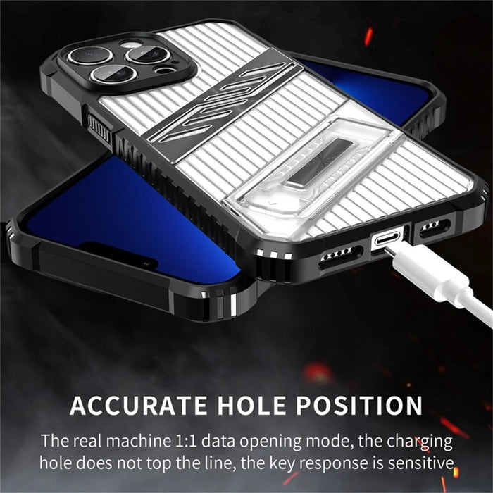 For iPhone 13 Pro Max Case Folding Kickstand PC + TPU Anti Drop Phone Cover - Transparent Black - 5