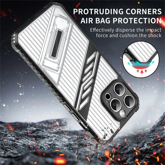For iPhone 13 Pro Max Case Folding Kickstand PC + TPU Anti Drop Phone Cover - Transparent Black - 6