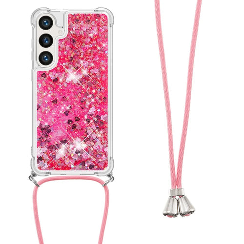 For Samsung Galaxy S24+ / Galaxy S25+ TPU Case Quicksand Design Phone Cover with Lanyard - Pink / Hearts - 1