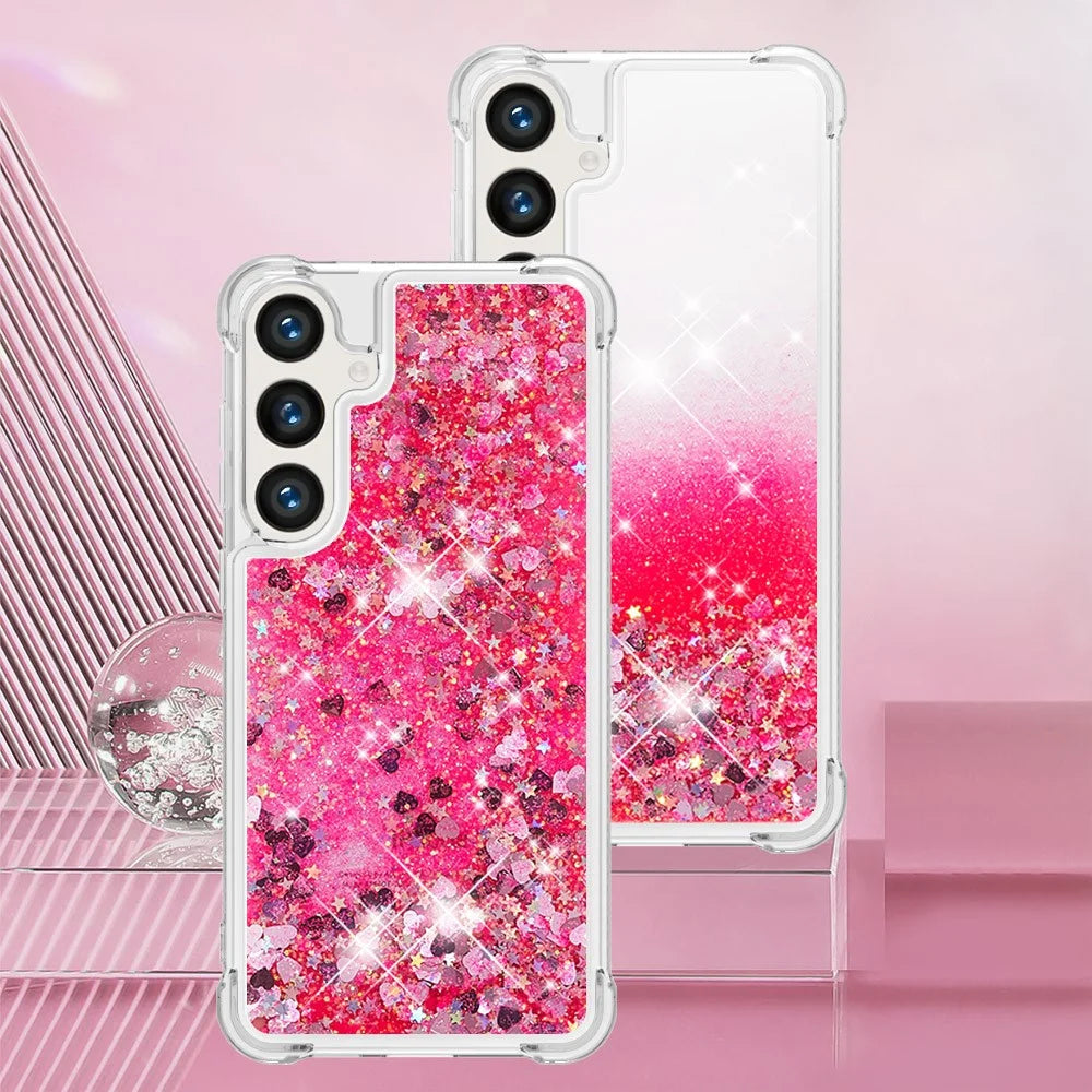 For Samsung Galaxy S24+ / Galaxy S25+ TPU Case Quicksand Design Phone Cover with Lanyard - Pink / Hearts - 6