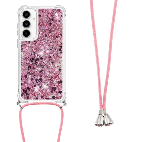 For Samsung Galaxy A37 5G / A56 5G / A36 5G TPU Case Quicksand Design Phone Cover with Lanyard - Rose Gold / Hearts - 1