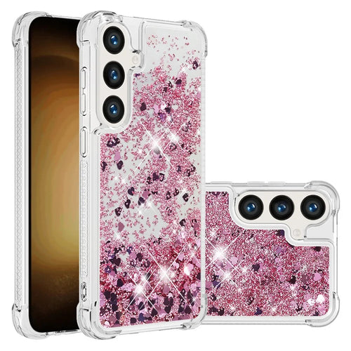 For Samsung Galaxy S24+ / Galaxy S25+ TPU Case Glitter Quicksand Shockproof Phone Back Cover - Rose Gold / Hearts - 1