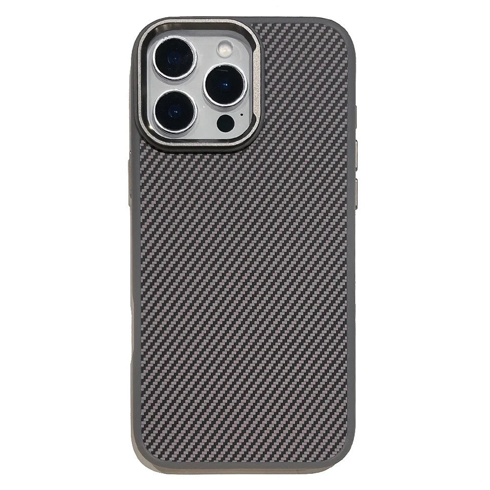 For iPhone 16 Pro Max Case Compatible with MagSafe PC + TPU Phone Back Cover Carbon Fiber Texture - Grey - 1