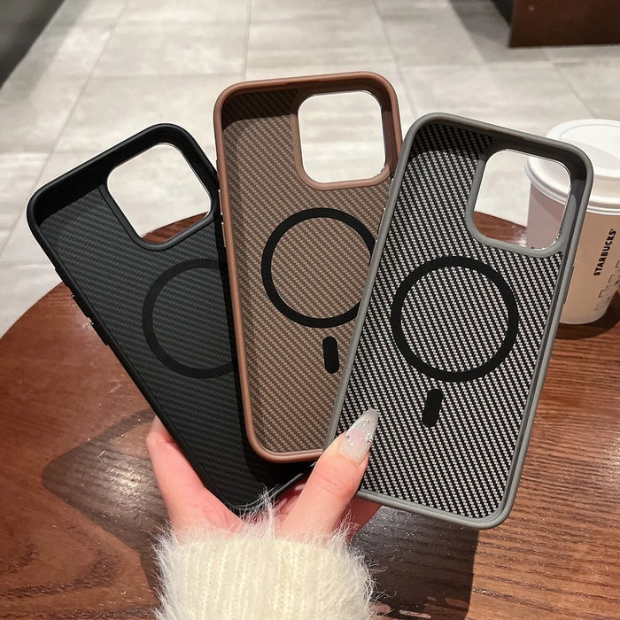 For iPhone 16 Pro Max Case Compatible with MagSafe PC + TPU Phone Back Cover Carbon Fiber Texture - Grey - 6