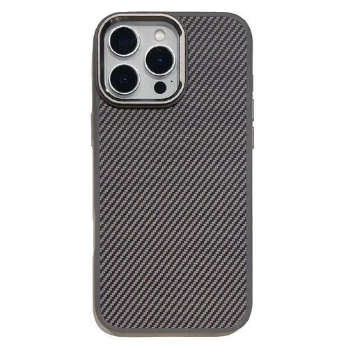 For iPhone 16 Pro Case Compatible with MagSafe PC + TPU Phone Back Cover Carbon Fiber Texture - Grey - 1