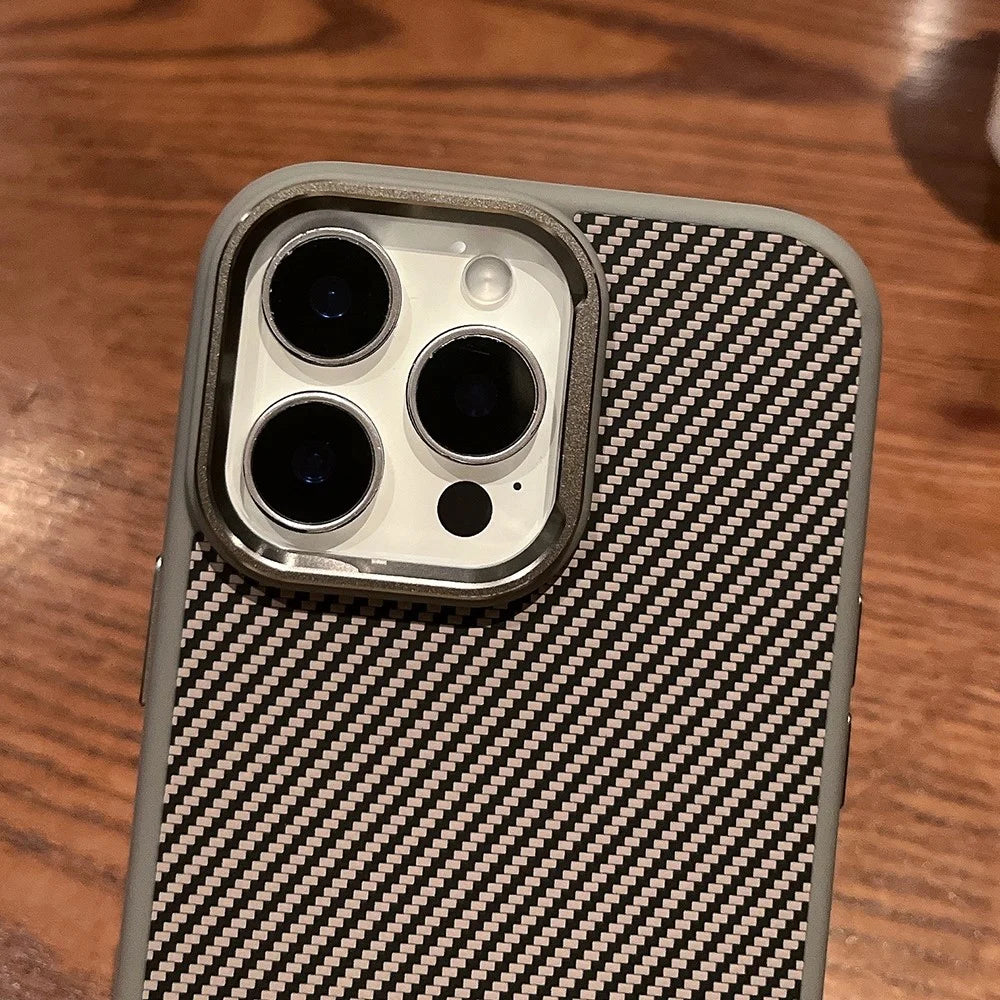 For iPhone 16 Pro Case Compatible with MagSafe PC + TPU Phone Back Cover Carbon Fiber Texture - Grey - 4