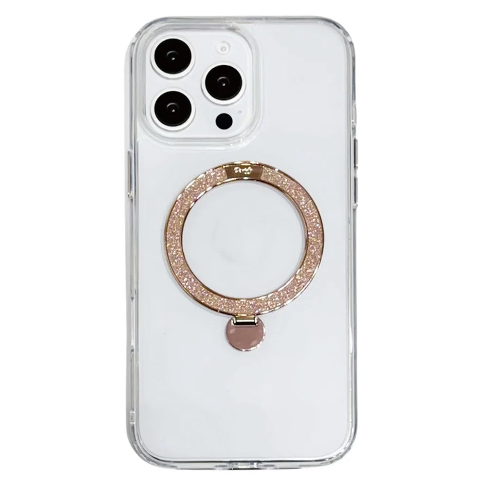 For iPhone 16 Pro Max Case Compatible with MagSafe TPU + PC Kickstand Clear Phone Cover - Gold - 1