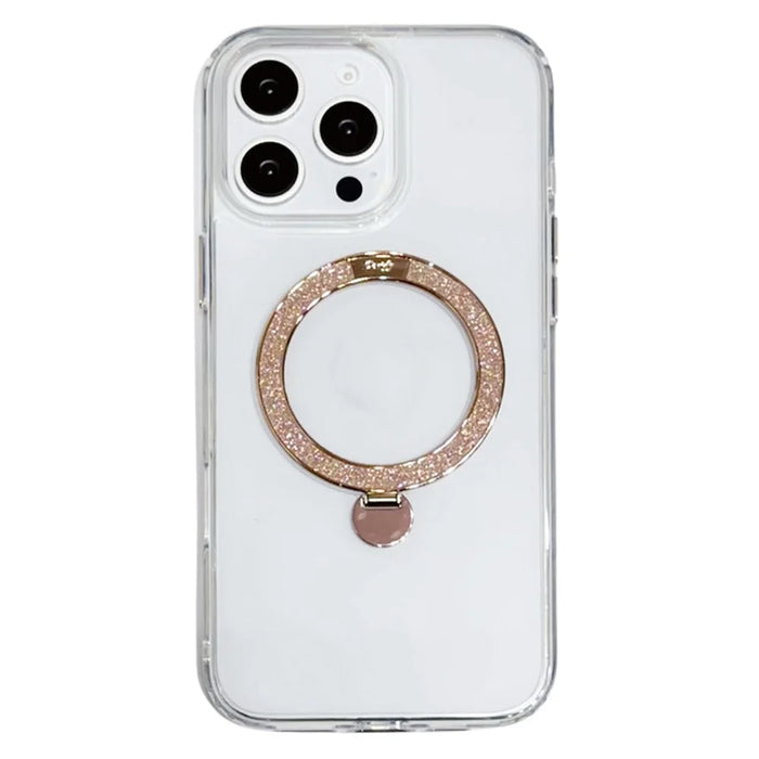 For iPhone 16 Pro Max Case Compatible with MagSafe TPU + PC Kickstand Clear Phone Cover - Gold - 1