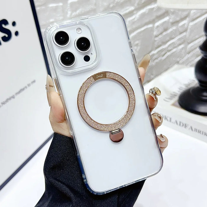 For iPhone 16 Pro Max Case Compatible with MagSafe TPU + PC Kickstand Clear Phone Cover - Gold - 2