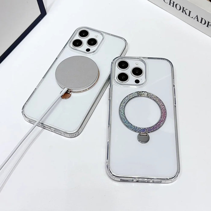 For iPhone 16 Pro Max Case Compatible with MagSafe TPU + PC Kickstand Clear Phone Cover - Gold - 4