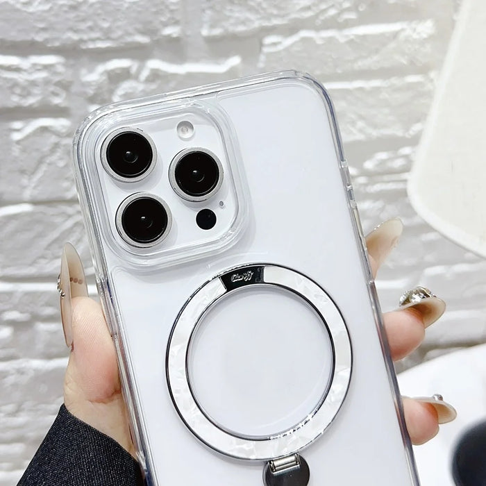 For iPhone 16 Pro Max Case Compatible with MagSafe TPU + PC Kickstand Clear Phone Cover - Gold - 5