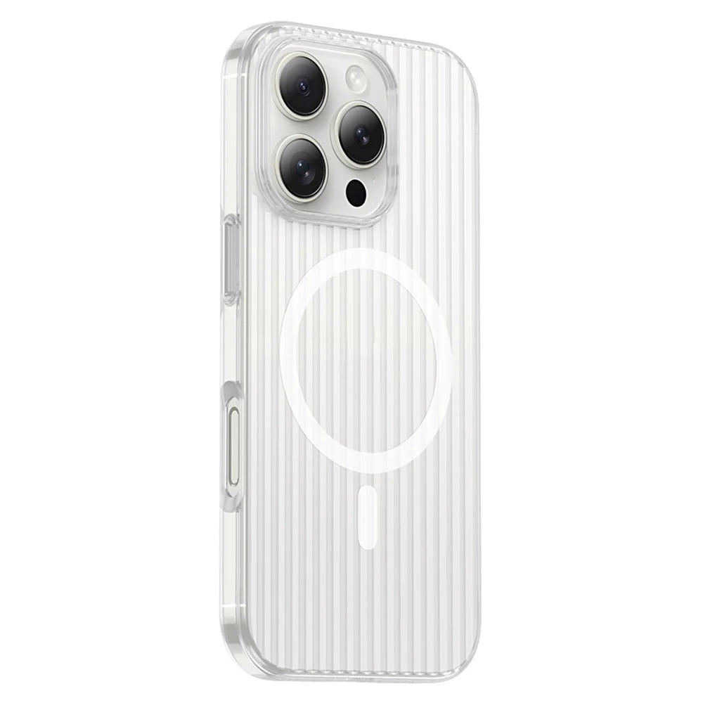 For iPhone 16 Pro Max Magnetic Case Corrugated Design Clear Hard PC Phone Cover - Transparent - 1