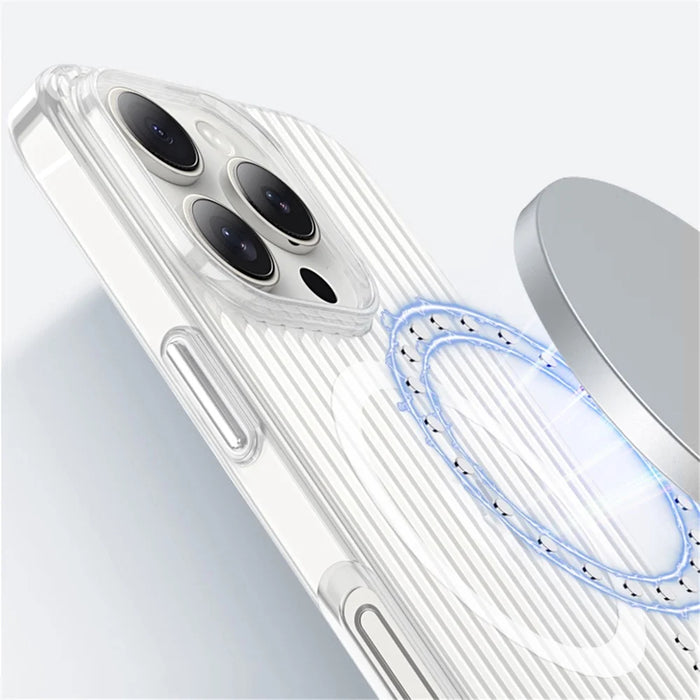 For iPhone 16 Pro Max Magnetic Case Corrugated Design Clear Hard PC Phone Cover - Transparent - 2