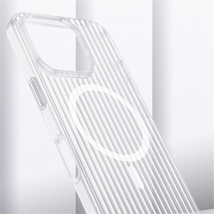 For iPhone 16 Pro Max Magnetic Case Corrugated Design Clear Hard PC Phone Cover - Transparent - 3