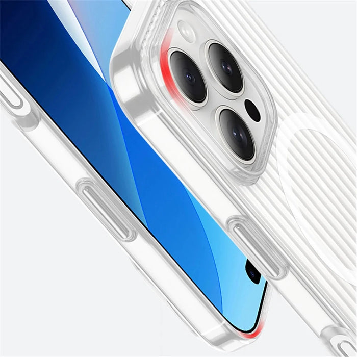 For iPhone 16 Pro Max Magnetic Case Corrugated Design Clear Hard PC Phone Cover - Transparent - 4