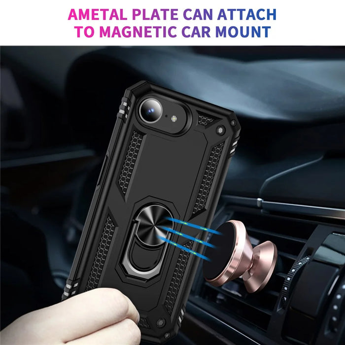 For iPhone 17e / 16e Case PC + TPU Phone Cover with Kickstand - Black - 2