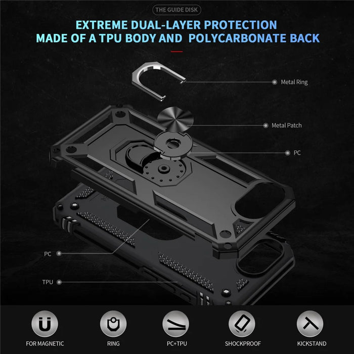 For iPhone 17e / 16e Case PC + TPU Phone Cover with Kickstand - Black - 5